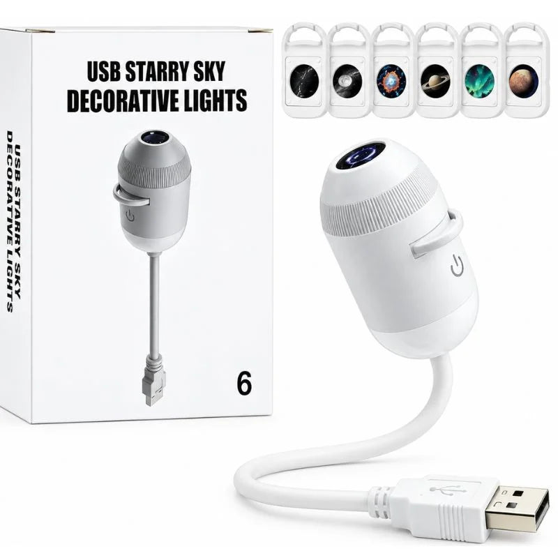 2-in-1 USB Galaxy Star Projector Night Light | 6 Projection Lenses